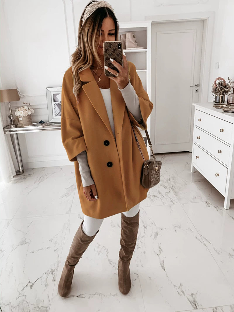 Oversized Women's Coat with Double Button Closure | E&W - 1 - Elenwear