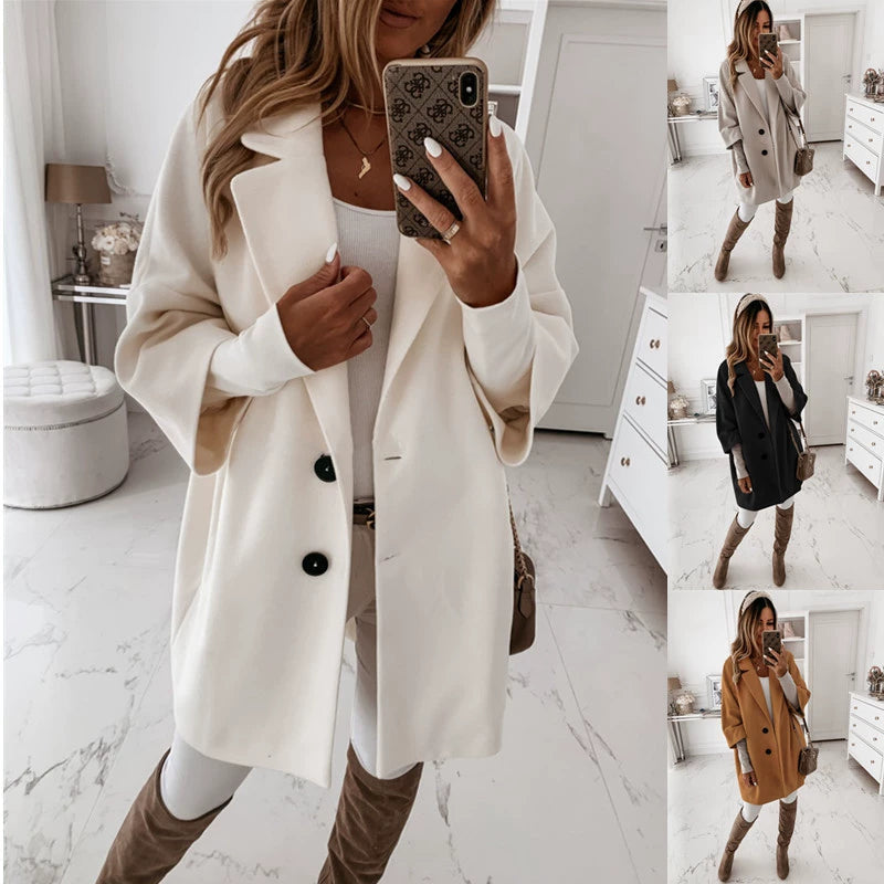 Oversized Women's Coat with Double Button Closure | E&W - 4 - Elenwear