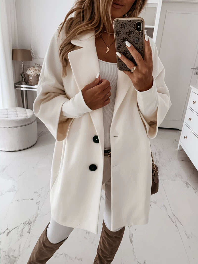 Oversized Women's Coat with Double Button Closure | E&W - 5 - Elenwear