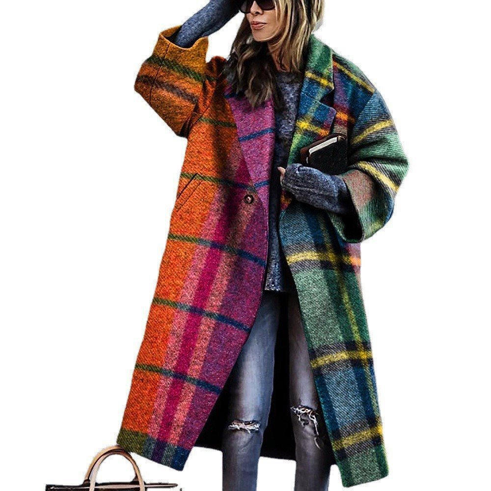 Checked Long Coat for Women in Vibrant Colours | E&W - 1 - Elenwear