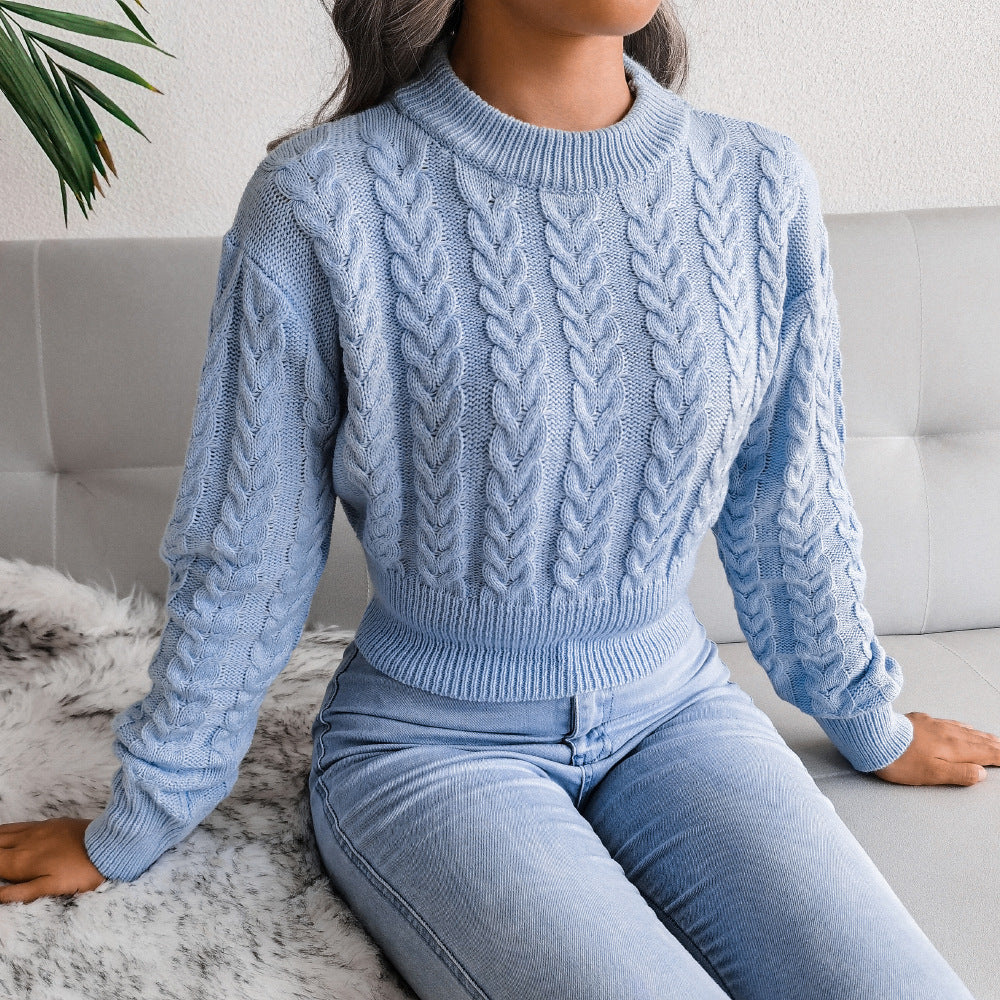 Cropped Jumper Women's Knitted Design with Cable Detail | E&W - 8 - Elenwear