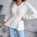 V-Neck Knitted Pullover Women | Flattering Peplum Fit | E&W - 5 - Elenwear