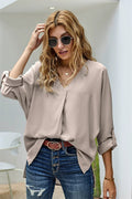 Women's Casual V-Neck Blouse in Soft Fabric | E&W - 3 - Elenwear