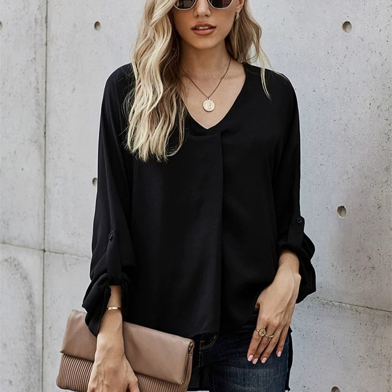 Women's Casual V-Neck Blouse in Soft Fabric | E&W - 5 - Elenwear
