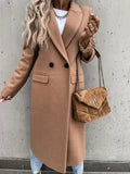 Long Women's Tailored Coat in Soft Fabric with Double-Breasted Closure | E&W - 1 - Elenwear