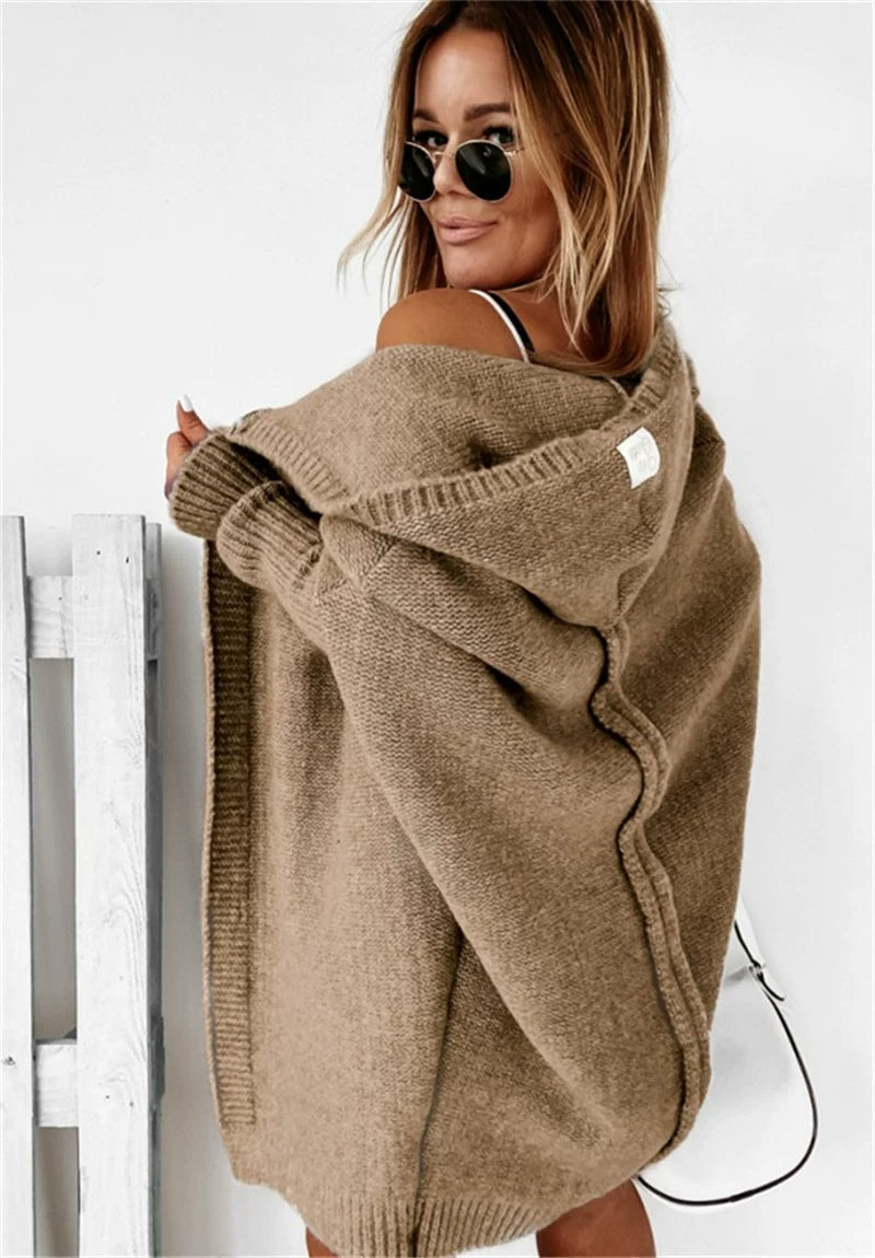 Hooded Cardigan for Women in Soft Knit with Relaxed Fit | E&W - 1 - Elenwear