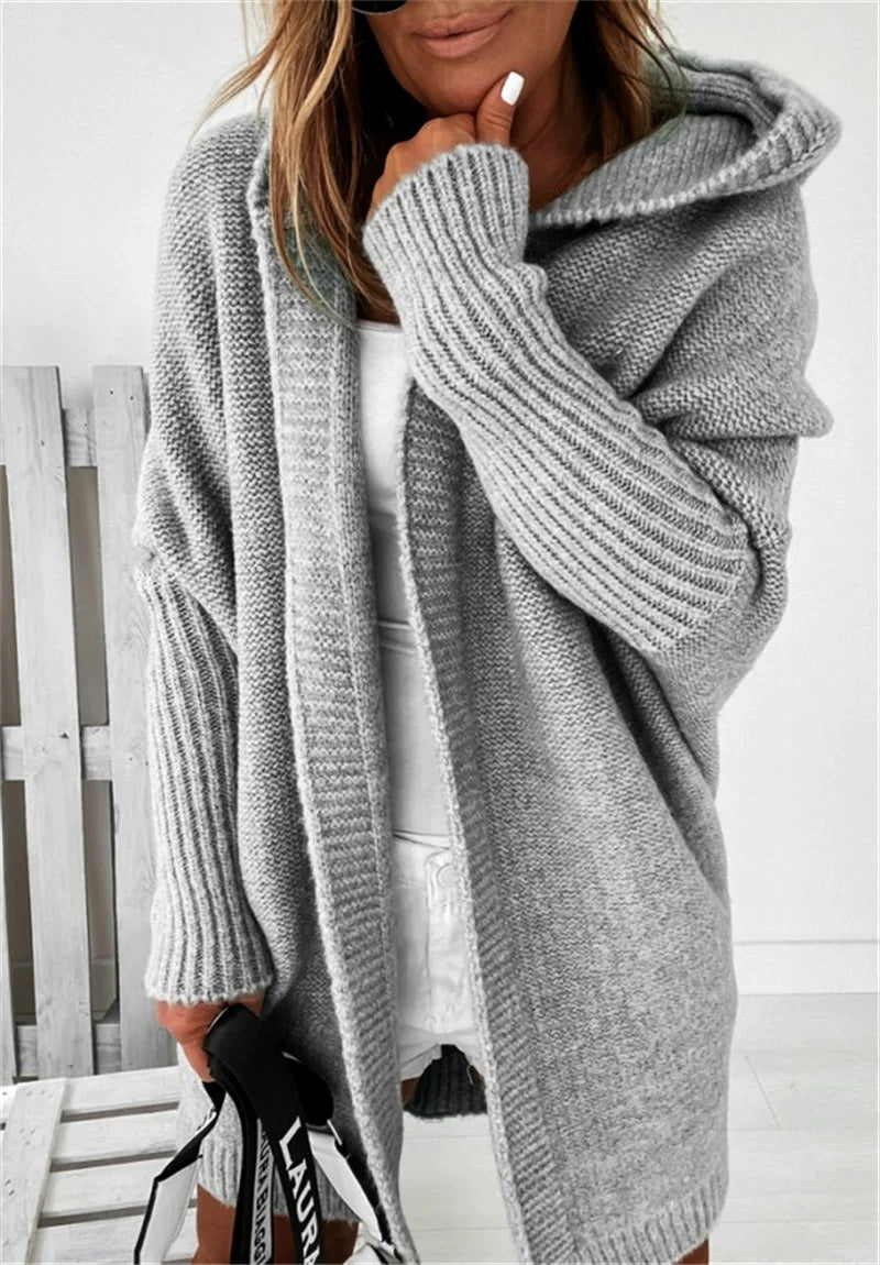 Hooded Cardigan for Women in Soft Knit with Relaxed Fit | E&W - 2 - Elenwear