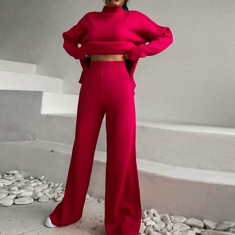 Wide Leg Trousers and Long Sleeve Jumper Set | E&W - 1 - Elenwear