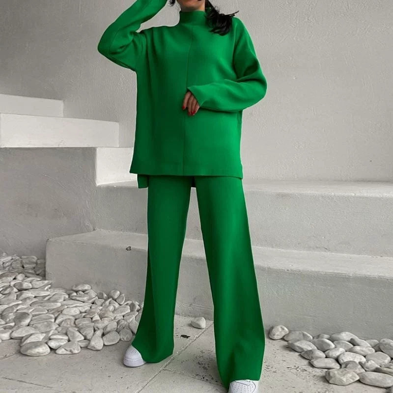 Wide Leg Trousers and Long Sleeve Jumper Set | E&W - 2 - Elenwear