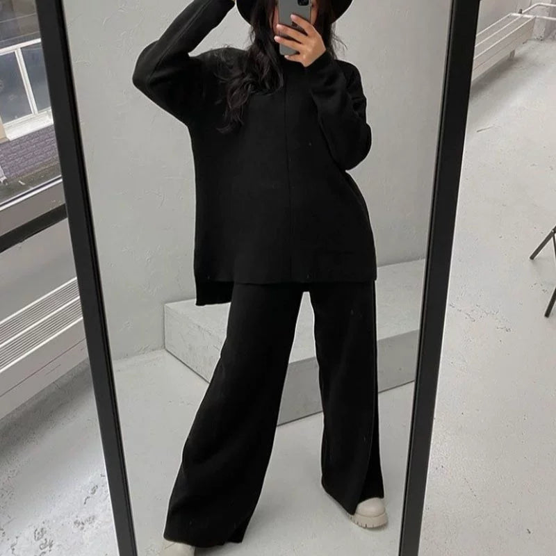 Wide Leg Trousers and Long Sleeve Jumper Set | E&W - 3 - Elenwear