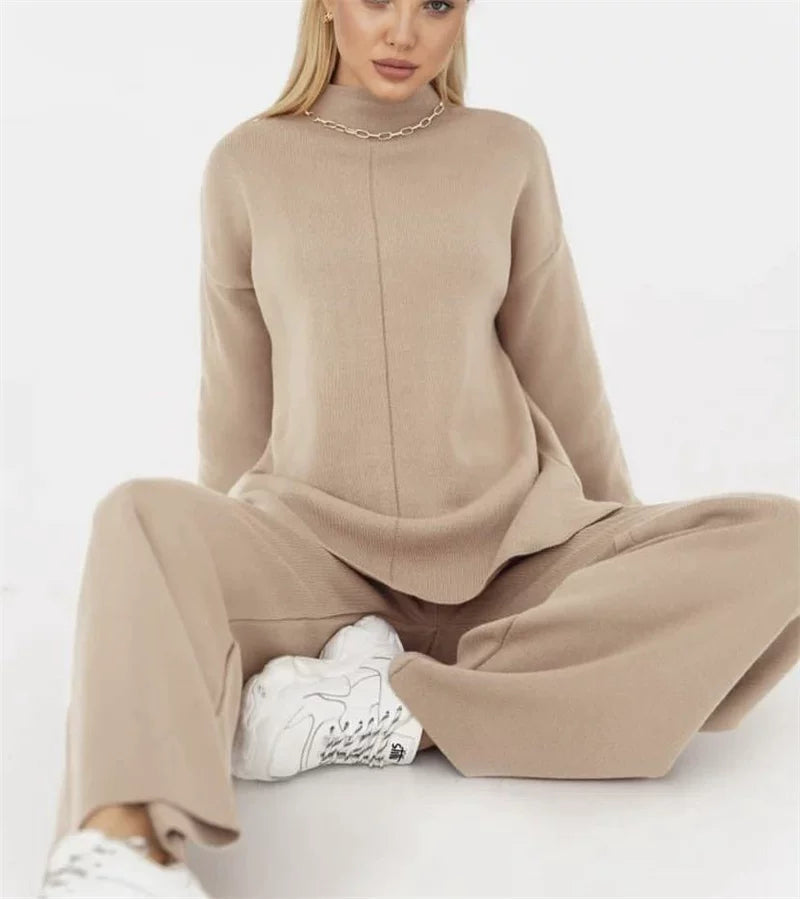 Wide Leg Trousers and Long Sleeve Jumper Set | E&W - 4 - Elenwear