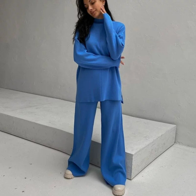 Wide Leg Trousers and Long Sleeve Jumper Set | E&W - 5 - Elenwear