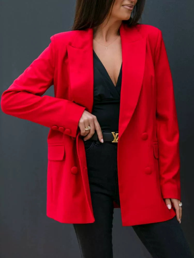 Double-Breasted Blazer for Women in Bright Pink | E&W - 6 - Elenwear