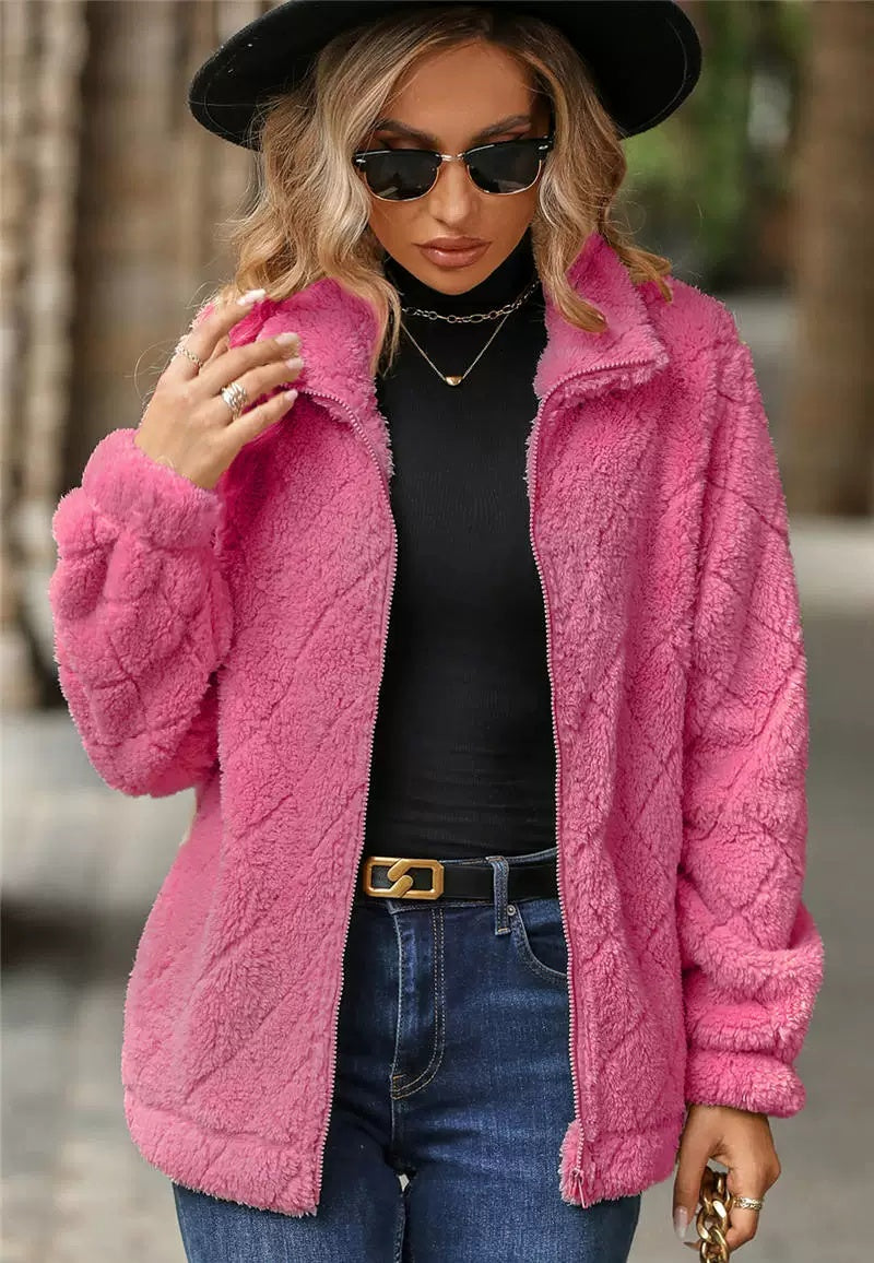 Faux Fur Zip Jacket Women's | Soft Quilted Design | E&W - 2 - Elenwear
