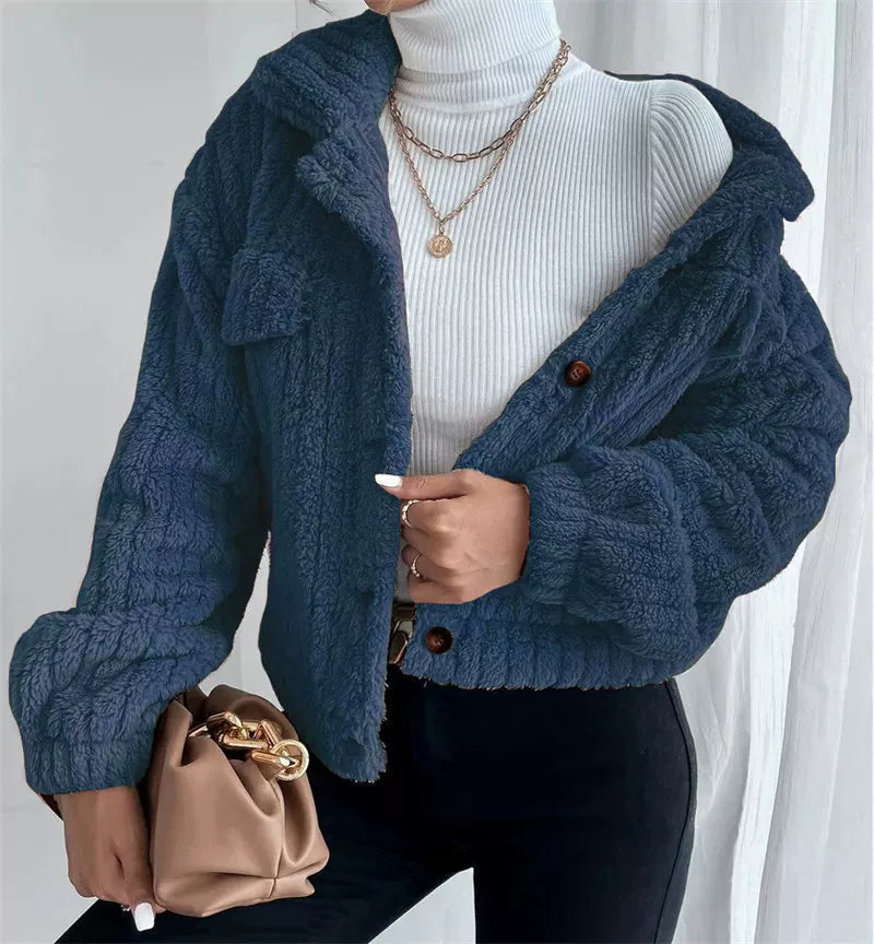 Women's Textured Jacket with Button Closure & Pockets | E&W - 1 - Elenwear