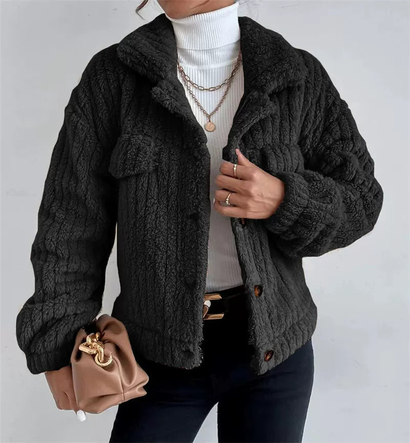 Women's Textured Jacket with Button Closure & Pockets | E&W - 3 - Elenwear