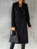Double-Breasted Women's Coat in Cream with Pockets | E&W - 5 - Elenwear