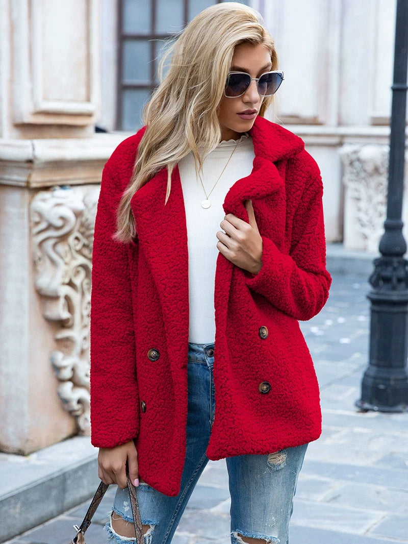 Women's Textured Jacket with Double Breasted Design + Soft Fleece Feel | E&W - 4 - Elenwear