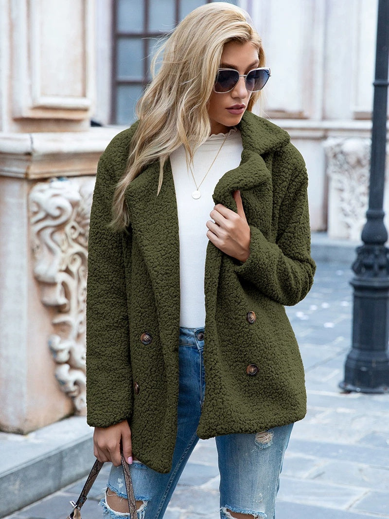 Women's Textured Jacket with Double Breasted Design + Soft Fleece Feel | E&W - 5 - Elenwear