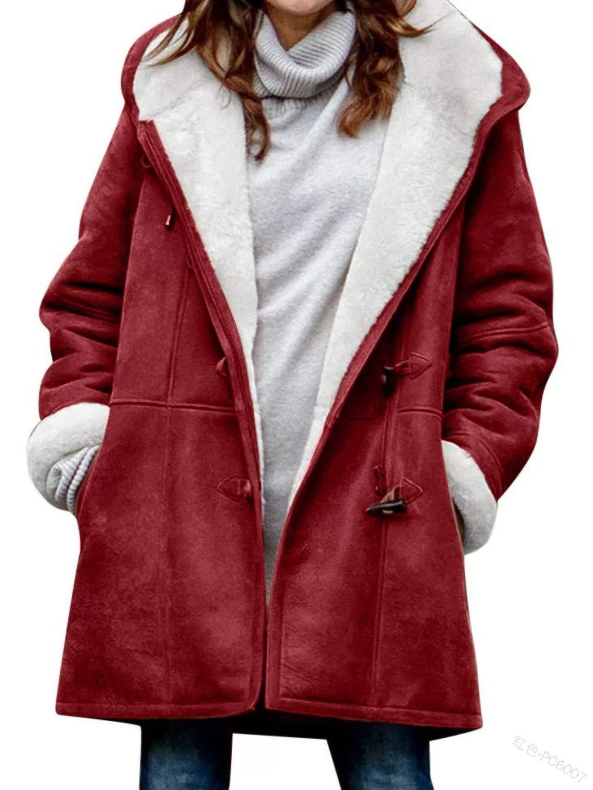 Shearling-Look Hooded Coat for Women with Relaxed Fit | E&W - 1 - Elenwear