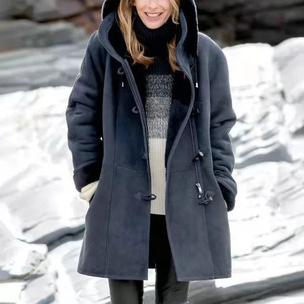 Shearling-Look Hooded Coat for Women with Relaxed Fit | E&W - 2 - Elenwear