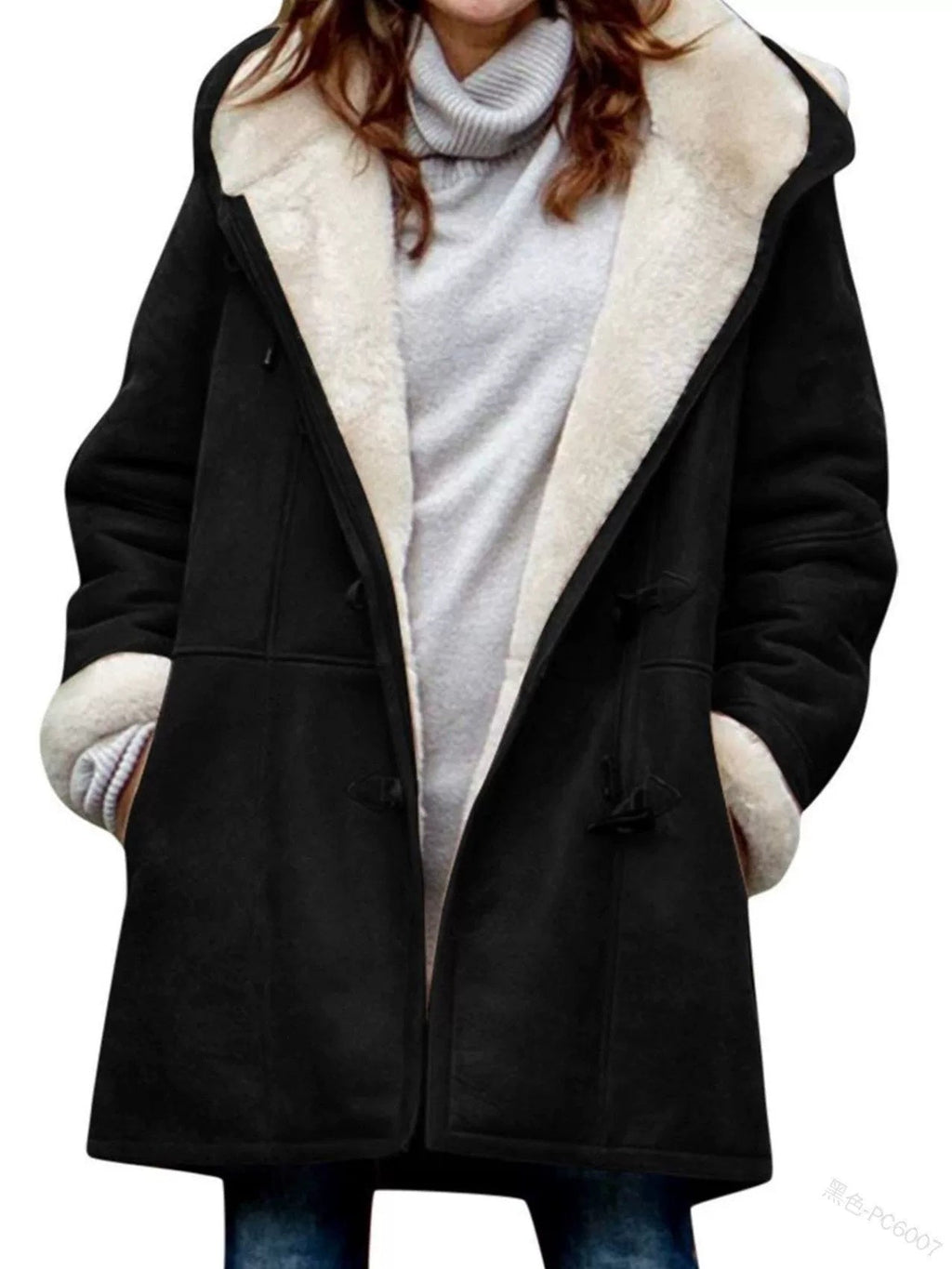 Shearling-Look Hooded Coat for Women with Relaxed Fit | E&W - 4 - Elenwear