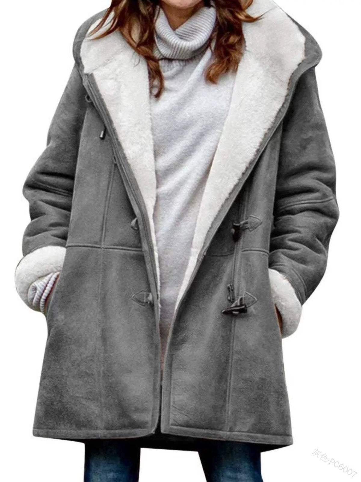 Shearling-Look Hooded Coat for Women with Relaxed Fit | E&W - 6 - Elenwear