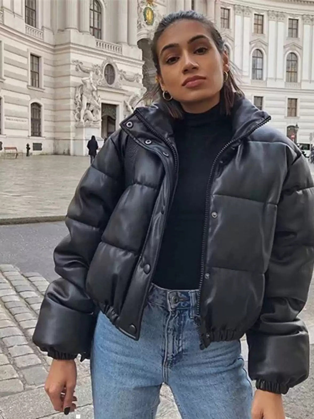 Puffer Jacket Women's Cropped Design with Elastic Cuffs | E&W - 1 - Elenwear