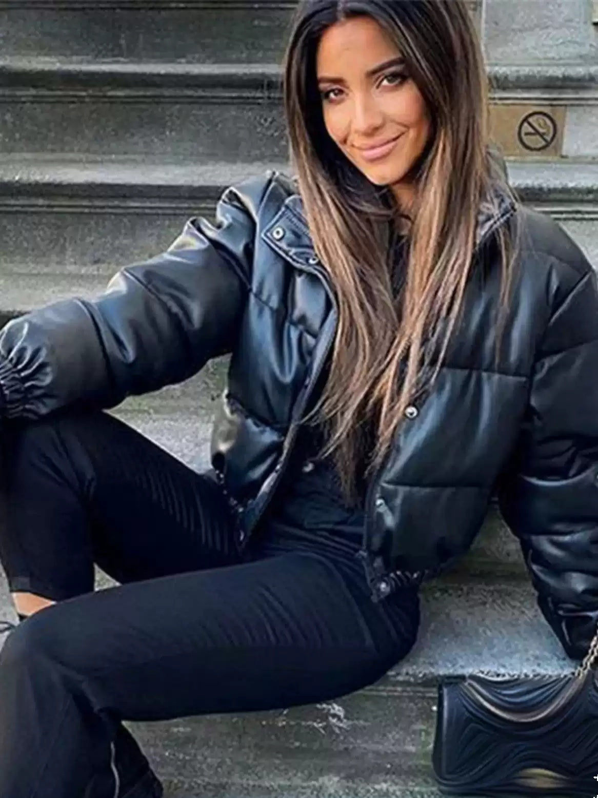 Puffer Jacket Women's Cropped Design with Elastic Cuffs | E&W - 2 - Elenwear