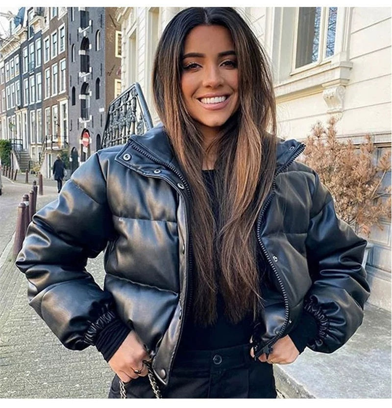 Puffer Jacket Women's Cropped Design with Elastic Cuffs | E&W - 3 - Elenwear