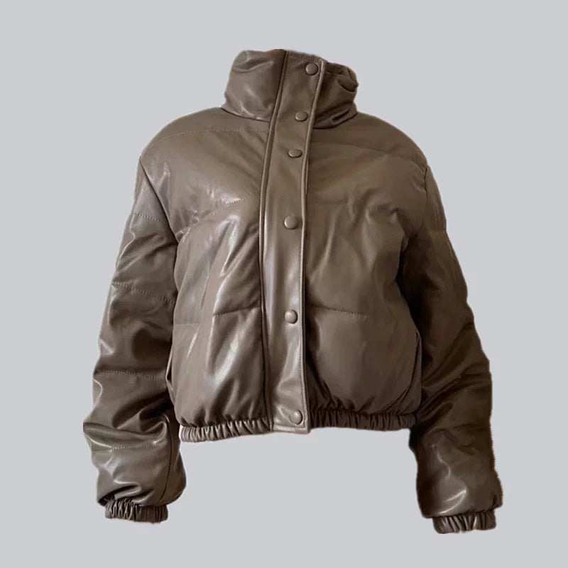 Puffer Jacket Women's Cropped Design with Elastic Cuffs | E&W - 4 - Elenwear