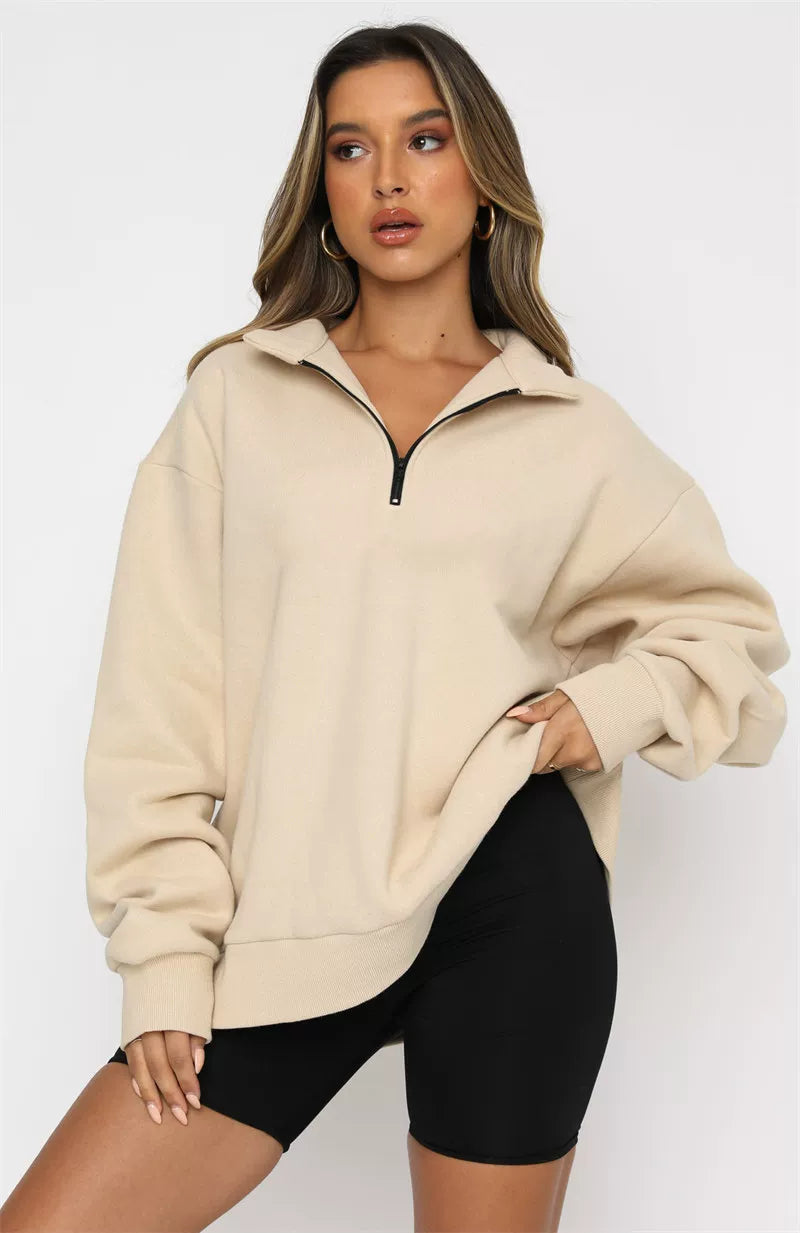 Women's Oversized Half-Zip Hoodie in Soft Fabric | E&W - 1 - Elenwear