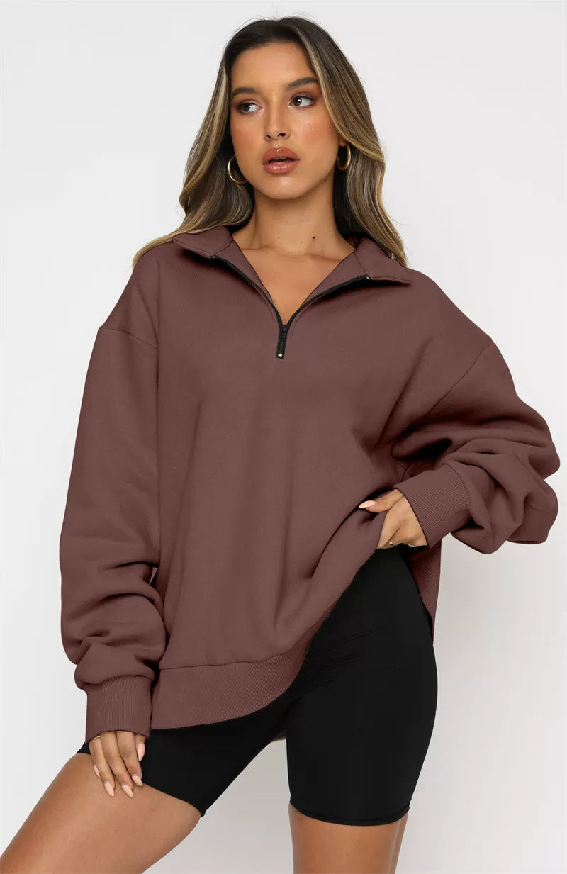 Women's Oversized Half-Zip Hoodie in Soft Fabric | E&W - 2 - Elenwear