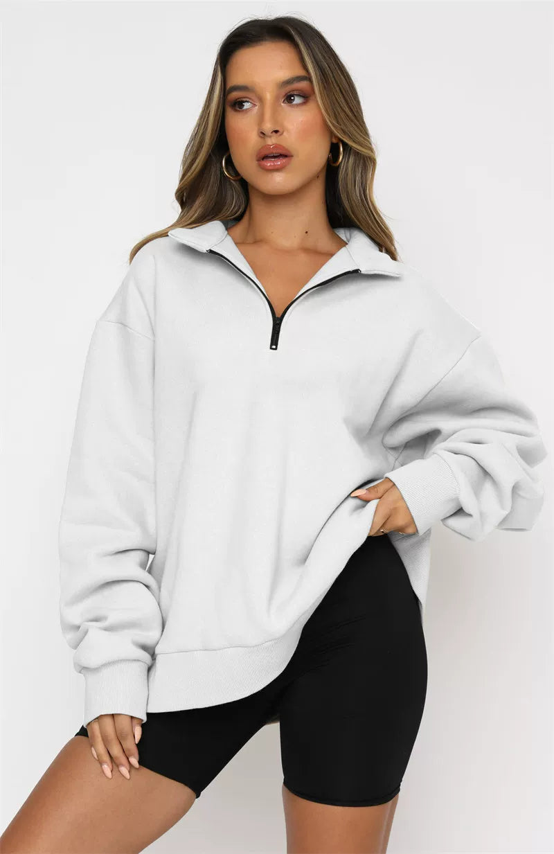 Women's Oversized Half-Zip Hoodie in Soft Fabric | E&W - 3 - Elenwear