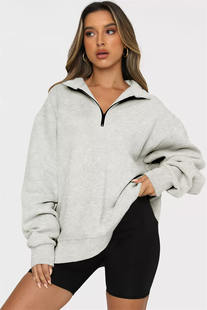 Women's Oversized Half-Zip Hoodie in Soft Fabric | E&W - 4 - Elenwear