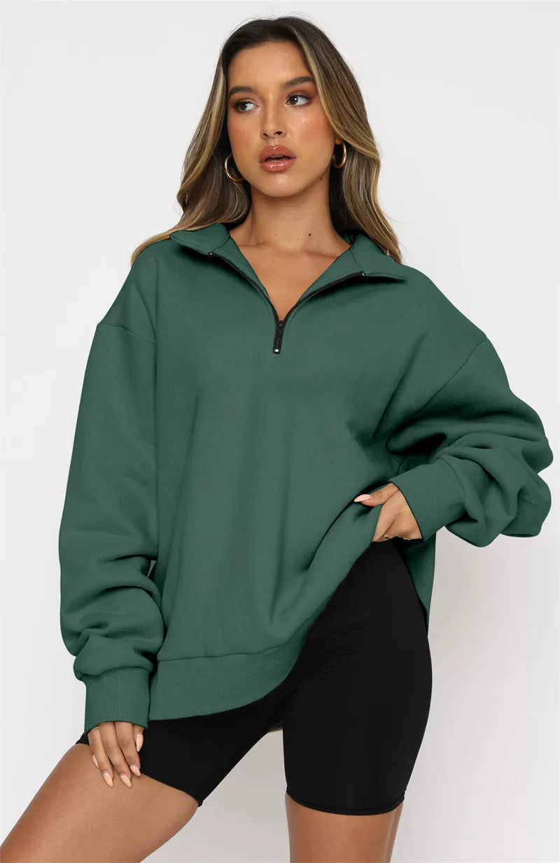 Women's Oversized Half-Zip Hoodie in Soft Fabric | E&W - 5 - Elenwear
