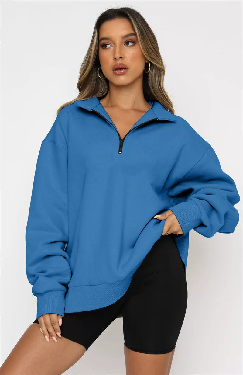 Women's Oversized Half-Zip Hoodie in Soft Fabric | E&W - 6 - Elenwear