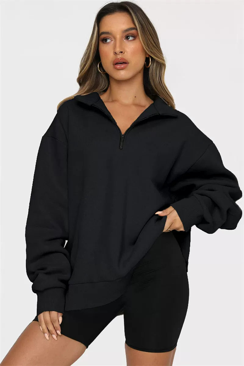 Women's Oversized Half-Zip Hoodie in Soft Fabric | E&W - 7 - Elenwear