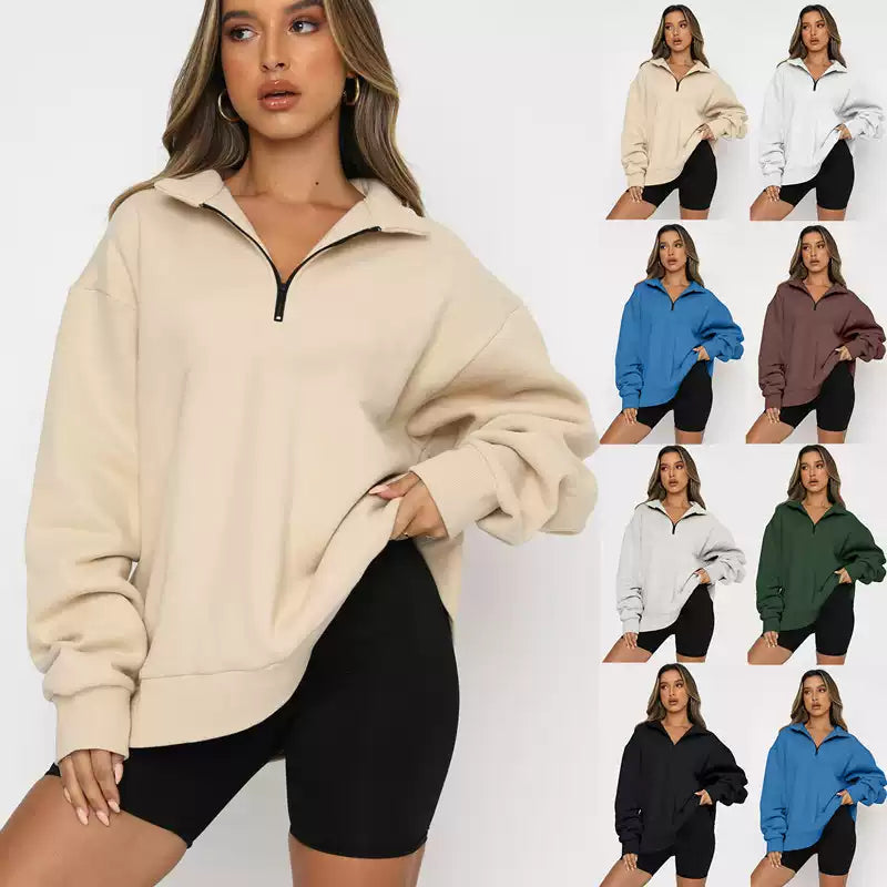 Women's Oversized Half-Zip Hoodie in Soft Fabric | E&W - 8 - Elenwear