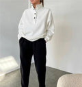 Women's Relaxed Fit Pullover Outfit with Stand-Up Collar | E&W - 2 - Elenwear