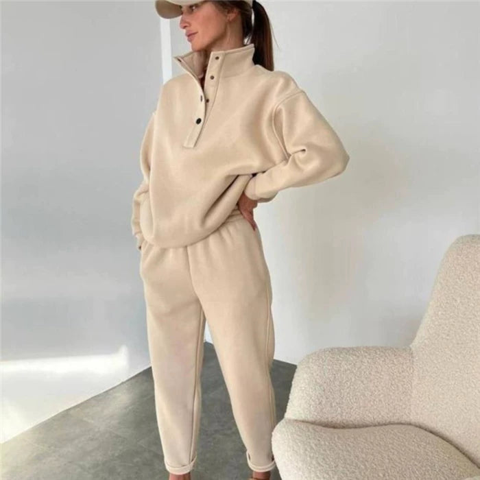 Women's Relaxed Fit Pullover Outfit with Stand-Up Collar | E&W - 5 - Elenwear