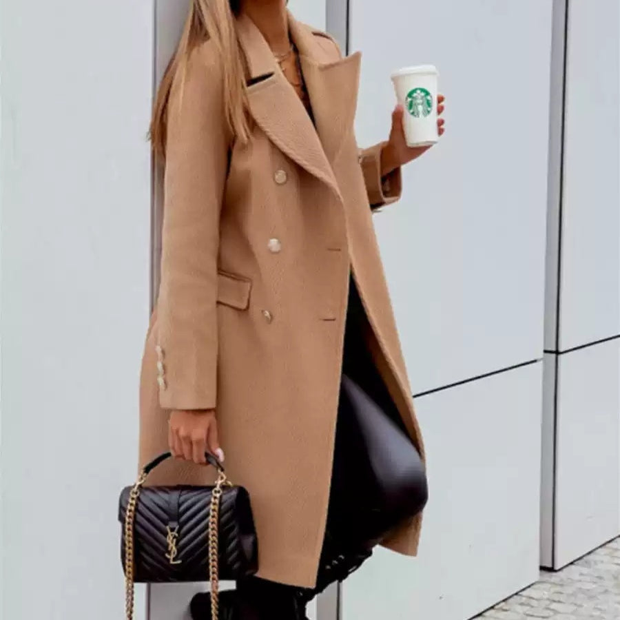 Double Breasted Women's Coat in Rich Burgundy | E&W - 4 - Elenwear
