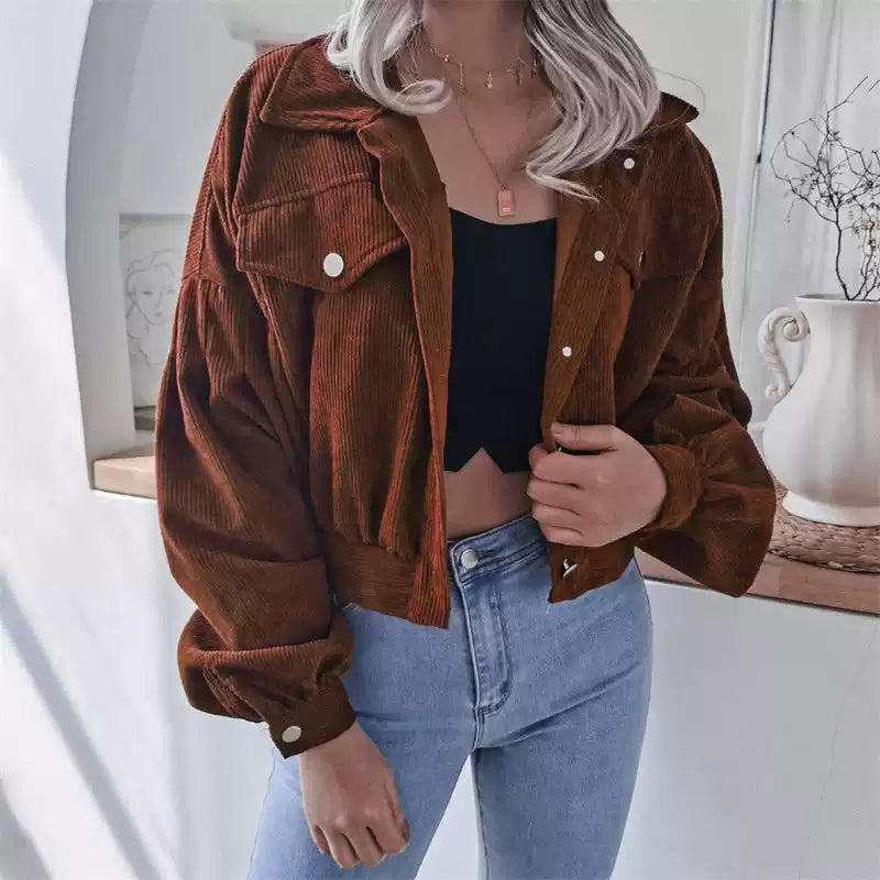 Corduroy Cropped Jacket Women | Oversized Fit | E&W - 2 - Elenwear