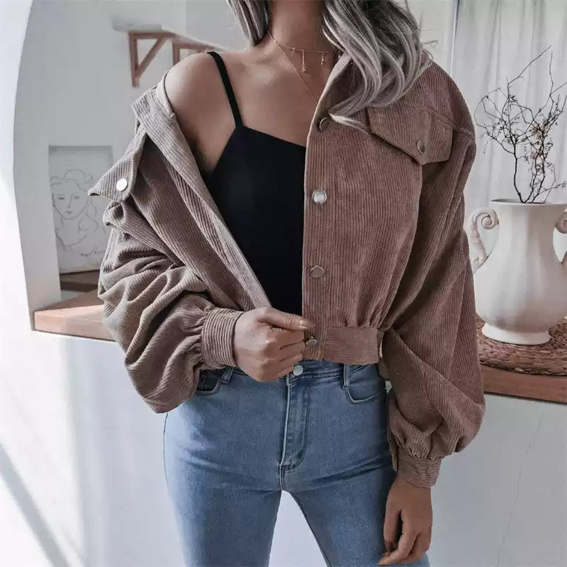 Corduroy Cropped Jacket Women | Oversized Fit | E&W - 3 - Elenwear