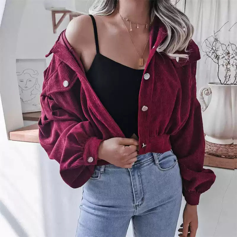 Corduroy Cropped Jacket Women | Oversized Fit | E&W - 5 - Elenwear