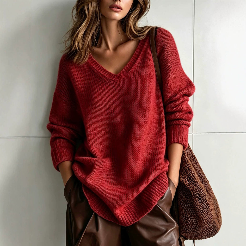 V-Neck Pullover Women | Soft Knit Fabric with Relaxed Fit | E&W - 3 - Elenwear