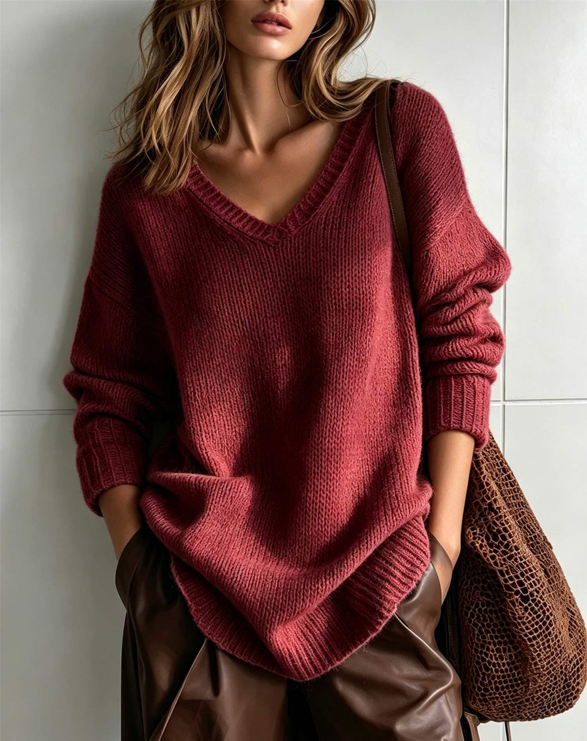 V-Neck Pullover Women | Soft Knit Fabric with Relaxed Fit | E&W - 5 - Elenwear