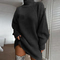 Sweater Dress Women's Relaxed Fit with High Neck and Puff Sleeves | E&W - 11 - Elenwear