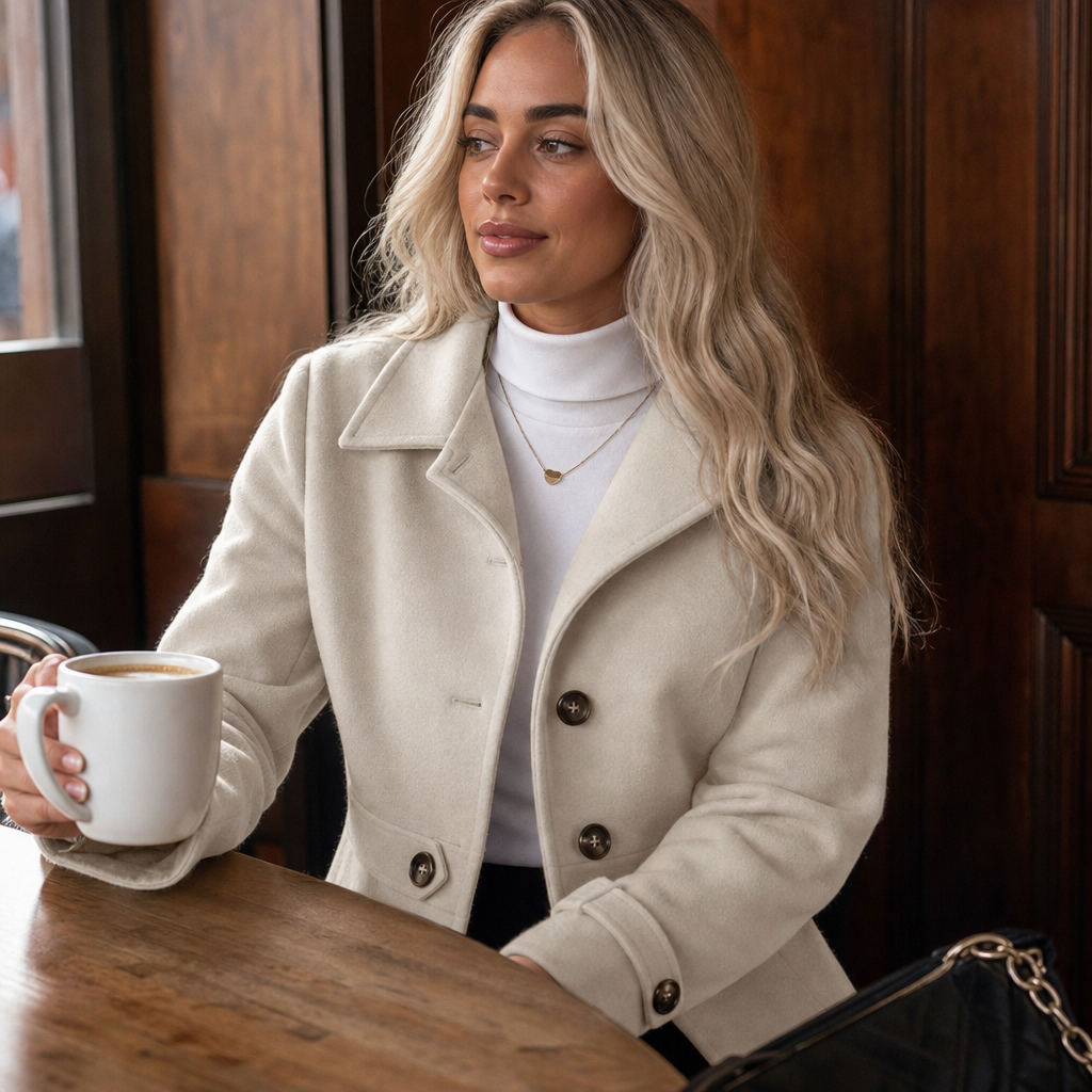 Belted Women's Tailored Coat with Button Detail | E&W - 4 - Elenwear