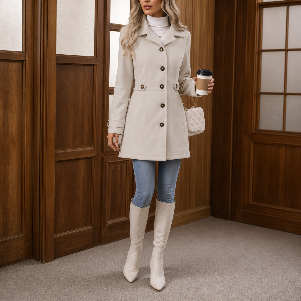 Belted Women's Tailored Coat with Button Detail | E&W - 5 - Elenwear